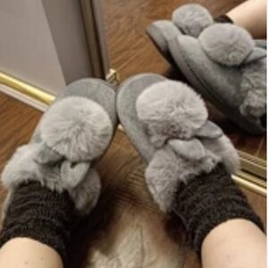 Fluffy Grey Bunny Slippers